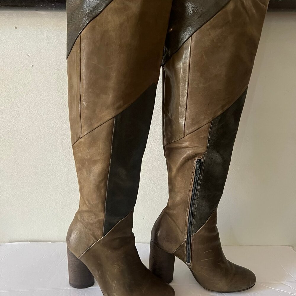 $400 Free People Patchwork Olive Pattern Tall Kne… - image 1